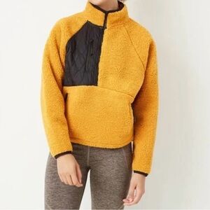 JoyLab Mustard Sherpa Half-Zip Pullover with Black Quilted Chest